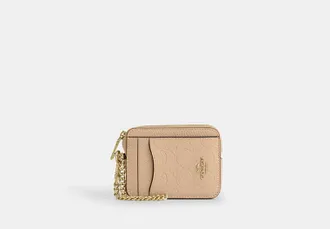 Coach Womens Zip Card Case in Beige | Leather