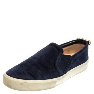 Stuart Weitzman Blue Suede Crystal Slip On Sneakers