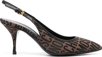 Moschino logo-jacquard 80mm pumps - women - Calf Leather/Calf Leather/Calf Leather/Fabric - 40 - Brown