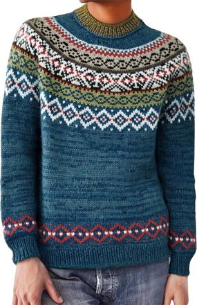 Generic Icelandic Fair Isle Jumpers for Women UK Vintage Fairisle Ladies Sweaters Casual Loose Long Sleeve Crew Neck Knit Jacquard Pullover Sweater Stylish Re
