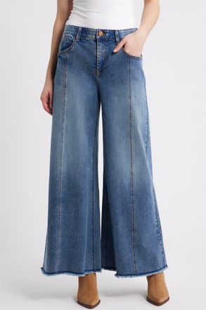 Wit & Wisdom Skyrise Roundup Seamed Super Wide Leg Jeans in Mid Blue Artisanal at Nordstrom, Size 14