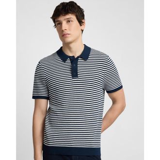 Onia Cotton Textured Knit Polo Tee in Midnight/egret at Nordstrom, Size Xx-Large S