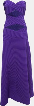 Tadashi Shoji Purple Sequin Jersey Pleated Strapless Gown