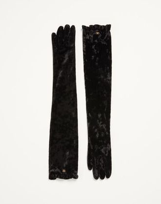 Valentino Garavani VLogo Signature Long Chenille Gloves Woman BLACK/GOLD 6