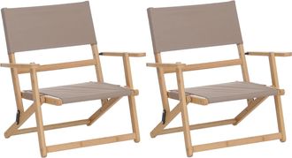 Hhg [nunca Usado] Juego De 2 Sillas De Camping De Bamb&uacute; Hhg-895, Silla De Jard&iacute;n, Silla De Balc&oacute;n, Silla De Ocio, Plegable, Para Exterior, De Tela/tejido,