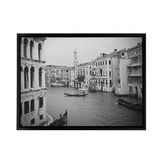 Artery8 Venice Canal Gondola Framed Canvas Wall Art Print in Grey | Size: W24 x H32