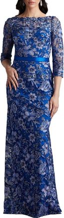 Tadashi Shoji Floral Lace Emboidery Gown in Blue Bell at Nordstrom, Size 4