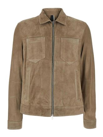 low brand Beige Suede Jacket With Shirt Collar