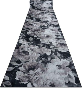 RugsX Runner anti-slip LOTUS BOUQUET 52901 Flowers grey / beige WASHABLE 60cm grey 60x930 cm