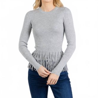 Autumn Cashmere Tiered Fringe Cashmere Rib Sweater In Silver