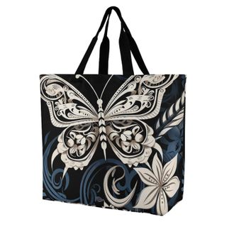 Generic White Butterflies And Tribal Carry Bag Durable Tote Bag Portable Handbags For Yoga Travel Work