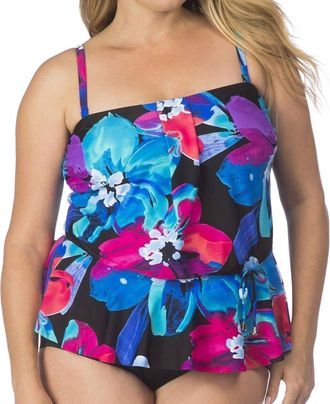 Maxine Of Hollywood Plus Size Peplum Tankini Top In Flourish