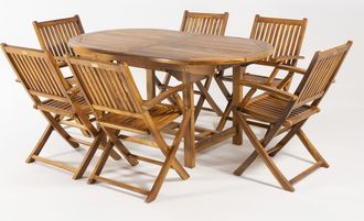 EDÈN JARDÍ Conjunto de 6 sillones y mesa ovalada extensible de teca 160 a 210 cm