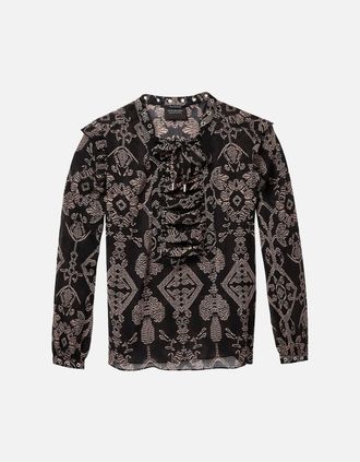 Maison Scotch Womens Maison Scotch Sheer Printed lace Up Eyelet Details Womens Top - Combo - Size: 12