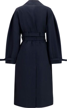 Ganni Womens Double-Breasted Cotton Trench Coat With Double Belt Black