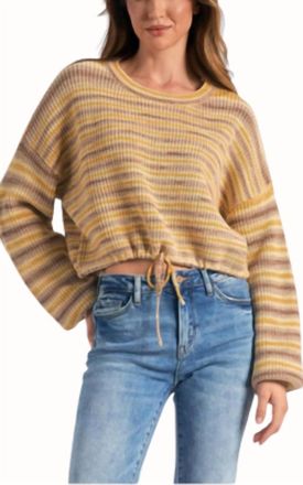 Elan Drawstring Crew Neck Sweater In Gold Stripe