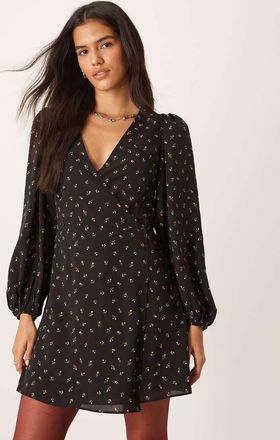 Glamorous Vestito corto anni 70 a fiori multicolore con maniche a sbuffo e scollo a V