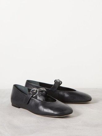 Reformation Bethany Buckled Leather Mary Jane Flats - Womens - Black - 6.5 US