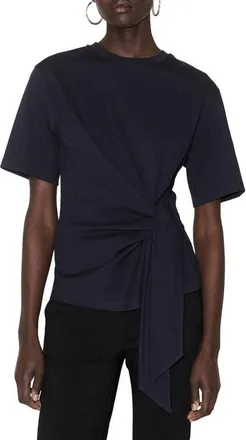 Mango Side Tie Stretch Cotton T-Shirt in Navy at Nordstrom, Size Small