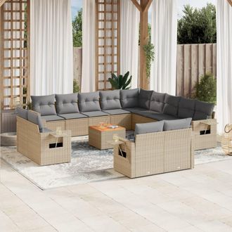 vidaXL Set Sof&aacute;s De Jard&iacute;n 14 Pzas Con Cojines Rat&aacute;n Sint&eacute;tico Beige Vidaxl