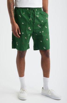 Service Works Paisley Organic Cotton Poplin Drawstring Chef Shorts in Forest at Nordstrom, Size Xx-Large