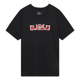 Nike Mens Nike SS22 Dri-Fit Lebron Hand Painted Crown Lion Pattern Printing Basketball Sports Short Sleeve Black T-Shirt DR1292-010