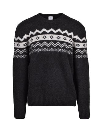Eleventy Cashmere Silk Crew Neck Sweater with Geometric Band Design