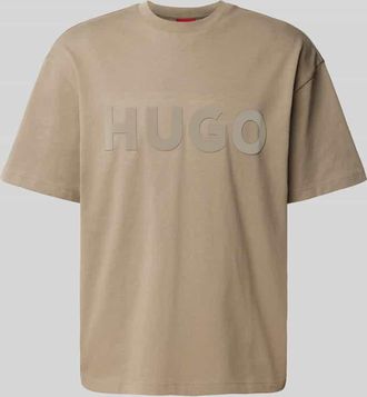 HUGO BOSS T-Shirt mit Label-Print Modell Dinkee in Hellbraun, Gr&ouml;&szlig;e L