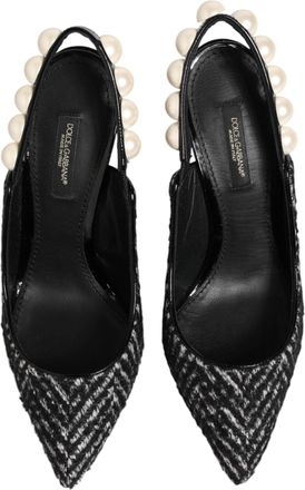 Dolce & Gabbana Womens Chevron Faux Pearl Slingback Black Heels