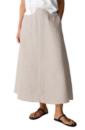 Eileen Fisher A-Line Organic Linen Midi Skirt in Undyed Natural at Nordstrom, Size Xx-Small
