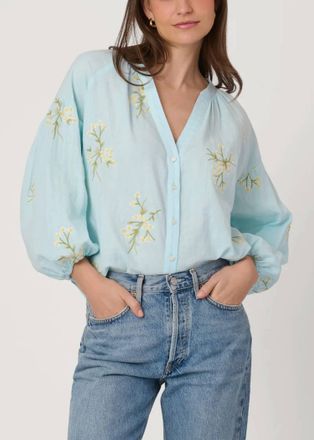 Shoshanna Fred Embroidered Blouse In Blue