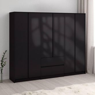 Seconique Malvern 6 Door 2 Drawer Wardrobe-Black in Black