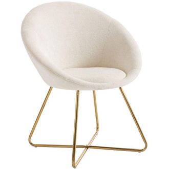 Vente-Unique Sedia in Tessuto bouclette e Metallo Dorato Bianco - BURBAN