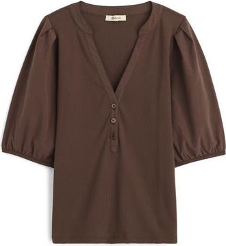 Madewell Puff-Sleeve Henley Knit Top in Roasted Chicory at Nordstrom, Size Xx-Small