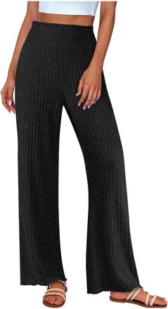 Generic Mrat Ladies Trousers Women Elastic High Waist Pants Knit Ribbed Soft Pyjamas Bottoms Yoga Pants Wide Leg Trouser Loose Stretch Casual Lounge Pant Ligh