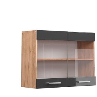 Vicco Armario de cocina con vidrio R-Line, Antracita alto brillo, 80 cm