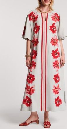 Frances Valentine Charming Caftan Maxi Georgia Embroidery in Light Blue/red/pink at Nordstrom, Size X-Large