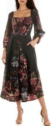 Socialite Long Sleeve Smocked Back Panel Midi Dress in Black/Wine at Nordstrom Rack, Size X-Small