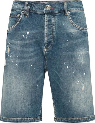 Philipp Plein Korte Broeken, Heren, Blauw, W36, Denim, Formentera Skull Denim Shorts