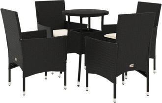 vidaXL Set Comedor Jard&iacute;n 5 Pzas Cojines Rat&aacute;n Sint&eacute;tico Vidrio Negro Vidaxl