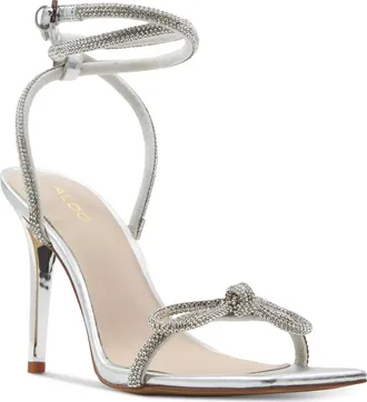Aldo Womens Aldo Barrona Sandals Silver Rhinestone Ankle Strap Stiletto Heel ZAP1653