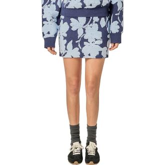 English Factory Fuzzy Flower Miniskirt in Navy/Powder Blue at Nordstrom, Size Medium