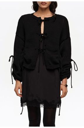 Bimba & Lola Ruched Tie Cardigan in Black at Nordstrom, Size Medium Eu