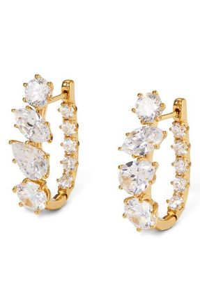 Nadri Beatrix Mixed Cubic Zirconia U-Shaped Hoop Earrings in Gold at Nordstrom