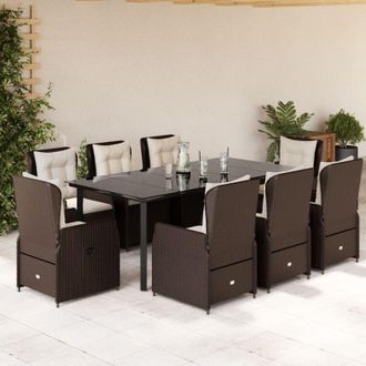 vidaXL Set Comedor Para Jard&iacute;n 9 Pzas Y Cojines Rat&aacute;n Sint&eacute;tico Marr&oacute;n Vidaxl