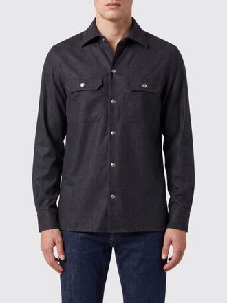 Brunello Cucinelli Wool Shirt Jacket with Patch Pockets and Button Closure