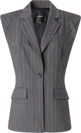 Pinko Grey Stripes Notched Lapel Blazer