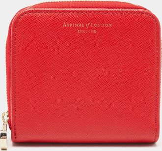Aspinal of London Red Leather Zip Around Compact Wallet
