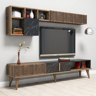 Dmora Parete M&oacute;vil Domanico, Mueble De Sal&oacute;n Modular, 11 Estantes, 10 Espacios, Color Nogal