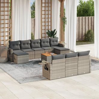 vidaXL Set De Sof&aacute;s De Jard&iacute;n 11 Pzas Y Cojines Rat&aacute;n Sint&eacute;tico Gris Vidaxl